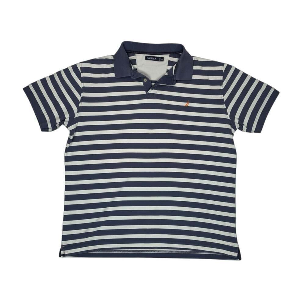 Nautica Striped Polo Shirt Blue White Men’s XXL Sail Logo